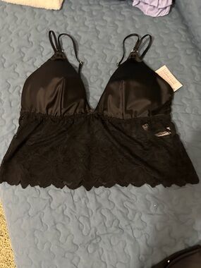Black Lace Satin Bralette Camisole Sz L by Auden NWT
